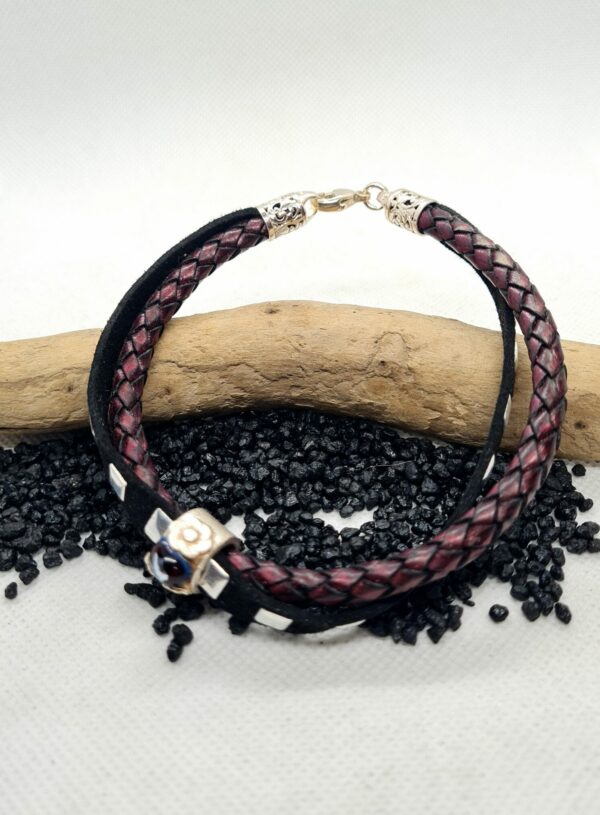 Leder-Armband "Blume mit Glascabochon"