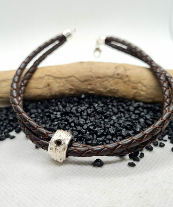 Lederarmband "Silberanhänger mit brauner Zirkonia"