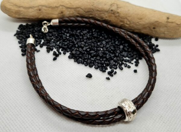 Lederarmband "Silberanhänger mit brauner Zirkonia"