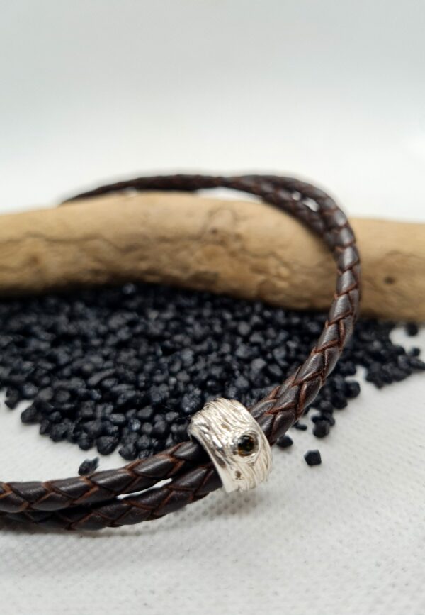 Lederarmband "Silberanhänger mit brauner Zirkonia"