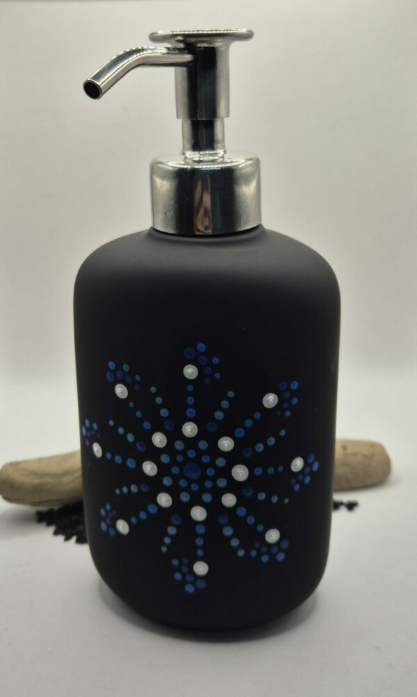 Seifenspender mit handbemalten «Dot Painting» Muster blau