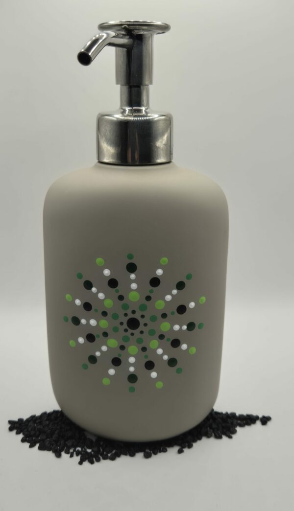 Seifenspender mit handbemalten «Dot Painting» Muster grün